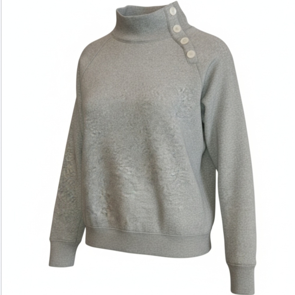 J. Crew Factory Light Gray Button Detail Mock Neck Sweatshirt Size S Super Soft